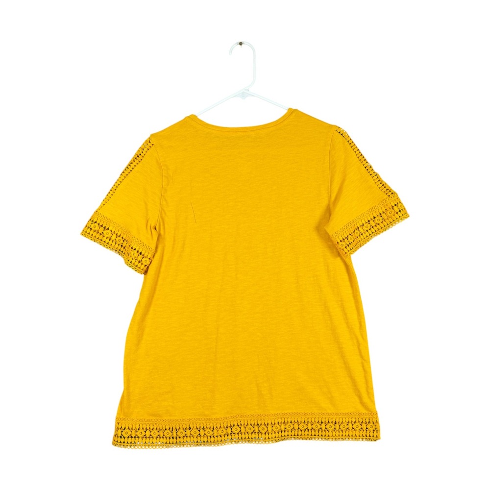 St Johns Bay Womens Mustard Yellow Crochet Lace Trim Short Sleeve Top Size M - Picture 4 of 4